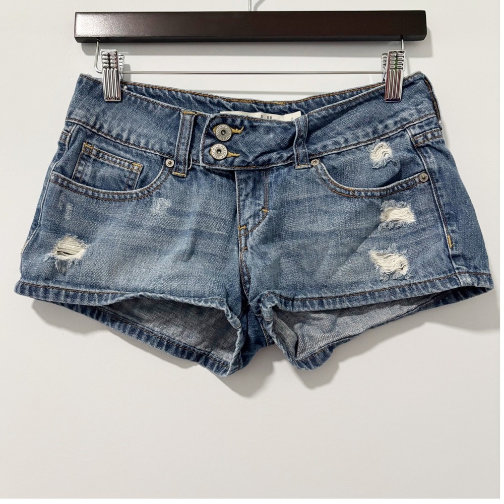 Charlotte Russe Micro Shorts Womens 2 Blue Distressed Denim Low Rise Festival